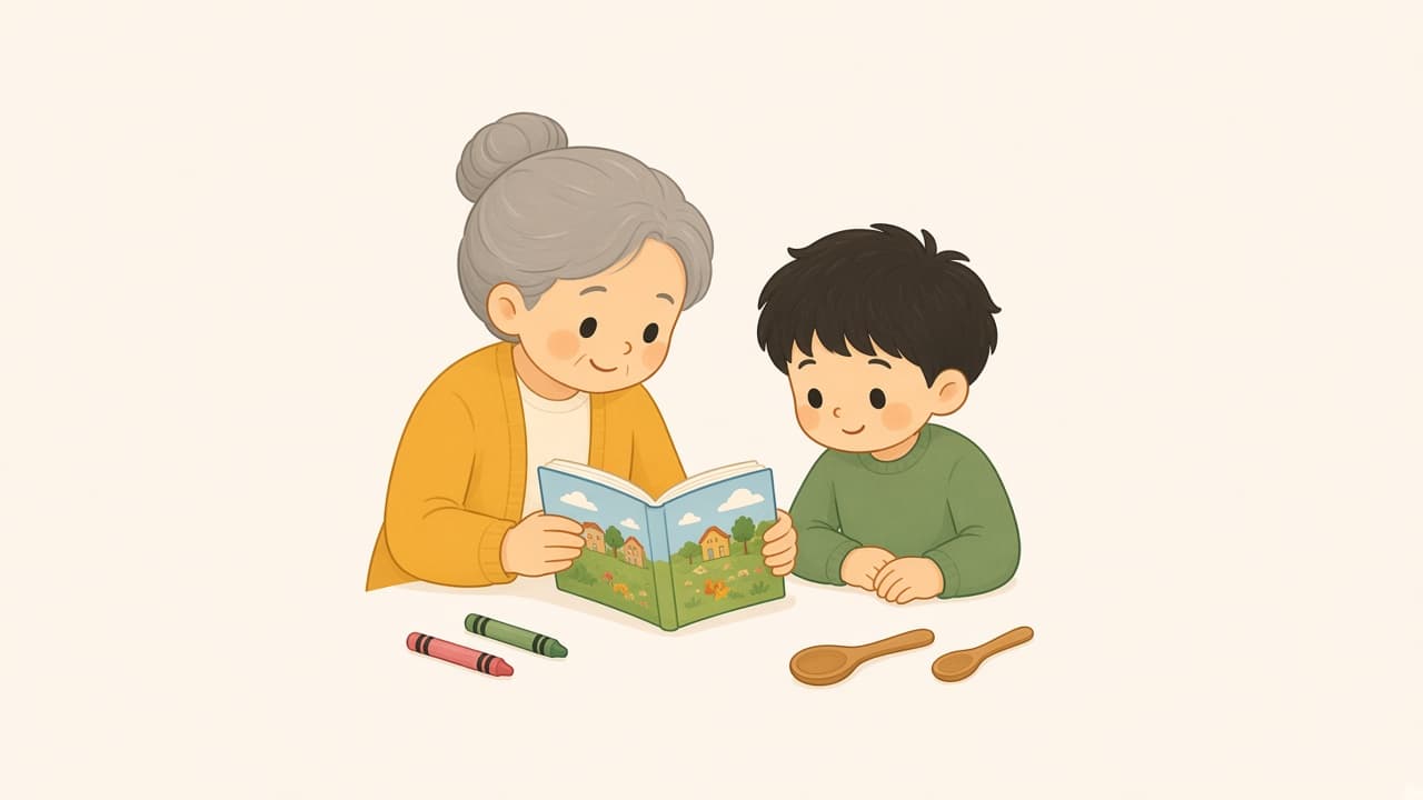 A parent and child doing a simple table job together at home