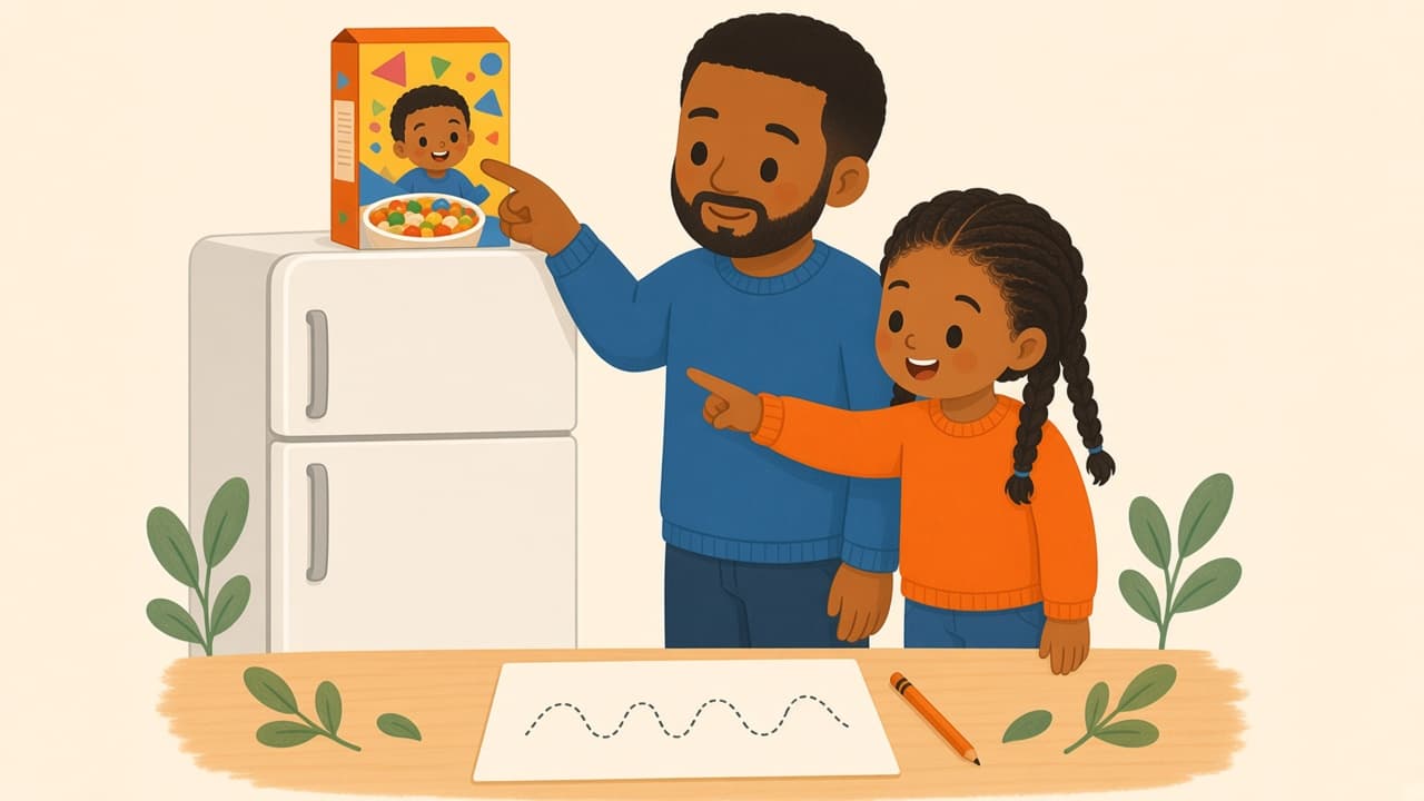 After the page, they hunt the first letter on a cereal box